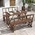 Outsunny Outdoor Table and Chairs for 4 People, Wooden Patio Table and Dining Bench Set, 3 Piece All Weather Furniture Set with Wagon Wheel Design for Backyard Garden, Deck, Carbonized