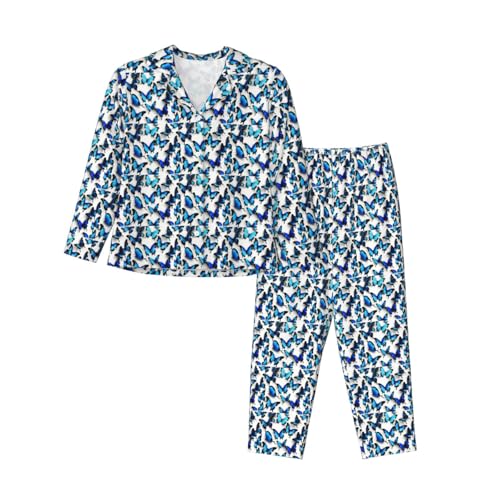 Pyjama femme imprimé papillons bleus ensemble manches longues