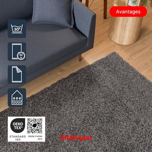 Tapis poils longs gris 80x150 Sofia par Interiyou pour salon