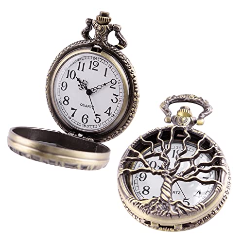Whodoit Vintage Bronze Pocket Watch Tree Hollow Quartz Watch Men Pendant Necklace Gifts Watches #TOP7