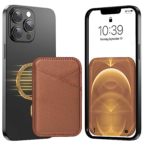 Image of Miroddi for MagSafe Wallet, Magnetic Wallet Card Holder for iPhone 16 /15 /14 /13 /12 Series, 0.12 inch Invisible Ultra-Thin Magnetic Phone Wallet, 2 Independent Card Slot, Vegan Leather, Brown