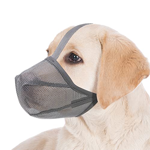 Image of Dog Muzzle, Soft Mesh Covered Muzzles for Small, Medium, Large and X-Large Dogs, Muzzle with Adjustable Straps, Prevent Barking, Biting, and Accidental Ingestion (Grey, Medium)