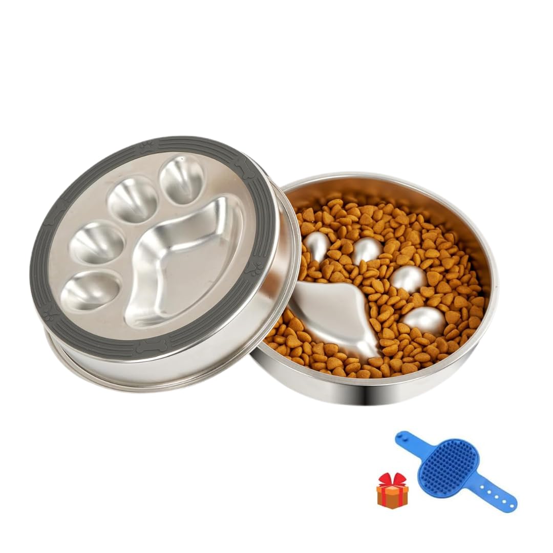 DistriPet Comedero Perro Antivoracidad + Cepillo de Regalo, Cuenco Lento para Perros de Acero Inoxidable y Base Antideslizante. Promueve una Alimentación Saludable y Digestión Lenta