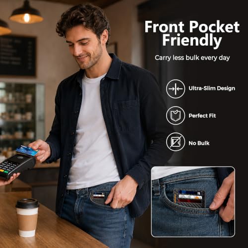 Image of RUNBOX Slim Minimalist Front Pocket RFID Blocking Leather Wallets for Men and Women Card Holder Wallets Gifts for men
