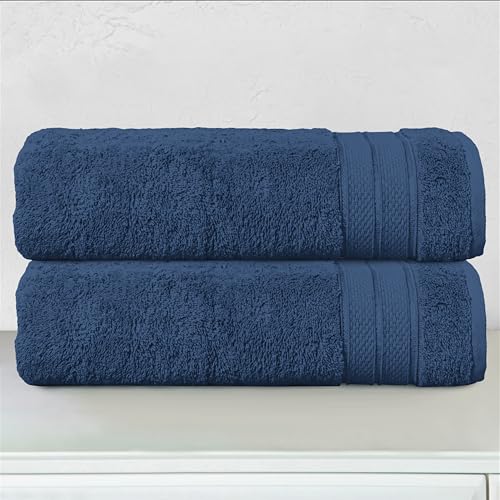 Image of Elegant Comfort Three Line Popcorn Towel Set for Bathroom 27 x 54 inches, Premium Hotel Quality 2-Pack Bath Towels, 100% Turkish Cotton, Soft and Durable, Quick Dry and Highly Absorbent, Navy Blue