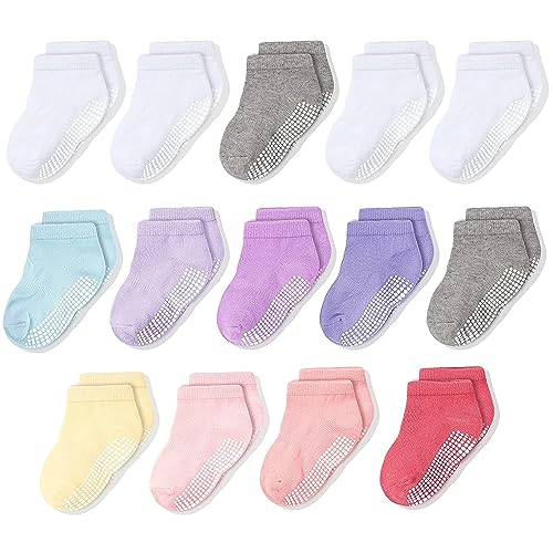 CozyWay Calcetines para niños pequeños de corte de tobillo sin deslizamiento, 14 paquete para niñas, colores pastel, 1-3 años