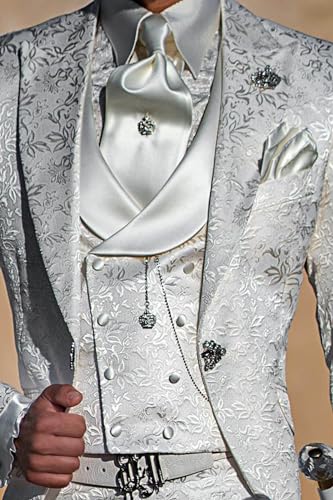 Men's Jacquard 3-Piece Suit Short Tailcoat Jacket with Double Breasted Vest Pants Tuxedos Wedding Prom2