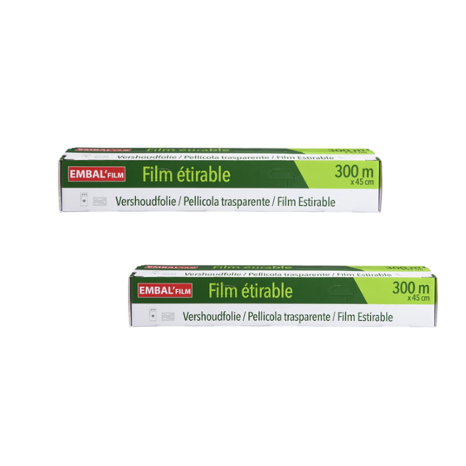 EMBAL'FILM Film Alimentaire Étirable – 2 Rouleaux de 300 m x 45 cm – Film Transparent Haute Résistance – Conservation Fraîcheur des Aliments