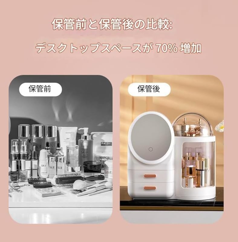 新しい化粧品収納ボックス、照明付きミラードレッシングテーブル統合回転ハイエンドデスクトップスキンケア製品収納ラック