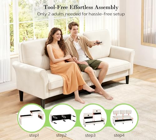 Image of Loveseat Sofa, 83 inch Love Seat Couches, Comfy Velvet Small Couch for Bedroom, Tool-Free Setup Small Couches for Living Room, Modern Sofas for Living Room, 750lbs Load Sofas & Couches, White Couch