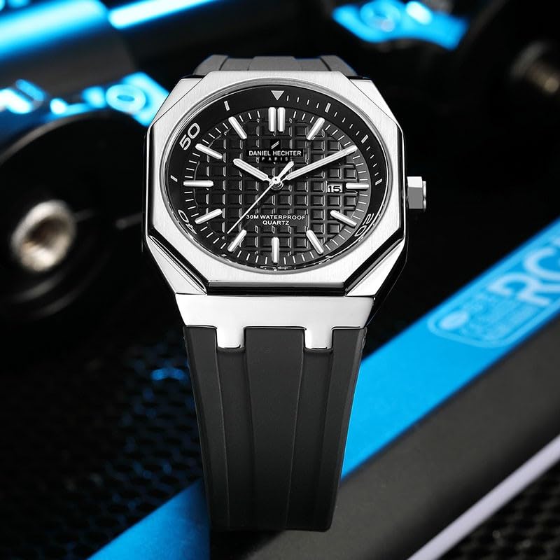 Image of Daniel Hechter Paris Monceau Collection Analoge Watch for Men with Textured Octagone Dial and Silicon Strap-DHM1008.