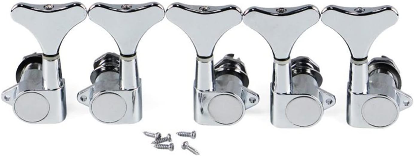 Guitar String Tuning Peg Set - 5 Pcs Bass Machine Heads Tuners for 5-String Bass, 2L3R / 2R3L Configuration Guitar Replacement Parts (2l3r Chrome)