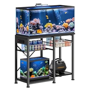 20-29 Gallon Aquarium Stand with 6 ft Power Strip, 5-Tier Metal Frame Fish Tank Stand 20 Gallon Fish Tank Stand 31.5″ L*15.75″ W Tabletop 400lbs Capacity (Pure Black, 20-29 Gallon)