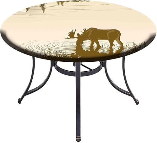 Miniatura 4 de Mantel de cierre de borde redondo, mantel con bordes elásticos de animales, agua potable de alce en el bosque del río del lago, se adapta a mesas