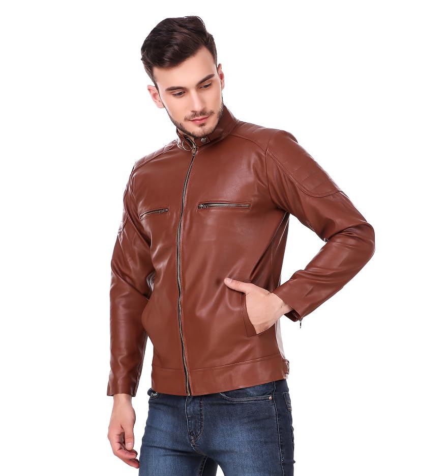 Image of Leather Retail Men's Solid Biker Jacket