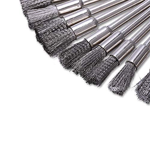 Pasuihcay 10 pc Stainless Steel 1/4 inch (6mm) Pen Wire Brush #532 with 1/8 inch (3mm) Shank for and Compatible Rotary Tool, Silver