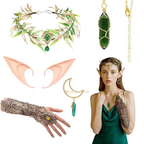 Fée D'Elfiques, Kits De Déguisement, Inclure Couronne De Serre-TêTe De FéE De La ForêT Gants En Dentelle Oreilles D'Elfe Collier En Cristal éPingle à Cheveux Pour Mariage, Cosplay, Halloween