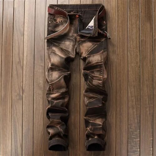 Men's Fashion Vintage Jeans Slim Straight Leg Tie Dye Pleated Biker Denim Pants Male Casual Pants2