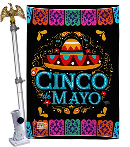 Breeze Decor Picado Cinco de Mayo House Flag - Eagle Set Summer Mexican Fiesta Party Cactus PinataOutdoor Summertime Sunny - Decoration Banner Small Garden Yard Gift Double-Sided Made in USA 28 X 40