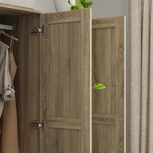 Rattan-Armoire-Wardrobe-Closet-with-7-Shelves-5-Drawers-Hanging-Bars-59-L-Wooden-Wardrobe-Clothes-Storage-Cabinet-for-Bedroom-Guest-Room-Brown Rattan Armoire Wardrobe Closet with 7 Shelves 5 Drawers Hanging Bars 59 L Wooden Wardrobe Clothes Storage Cabinet for Bedroom Guest Room Brown