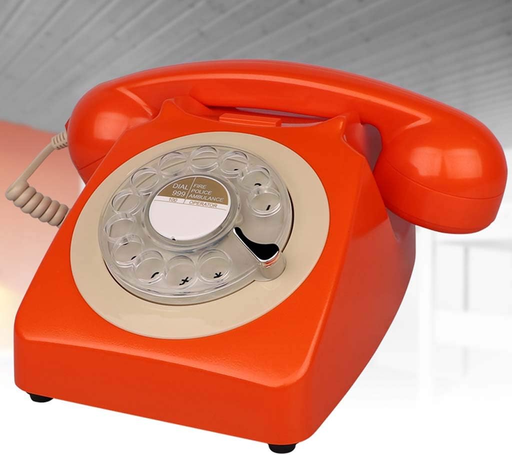 Qdid Designer Retro Phone/Rotary Dial Telephone/Retro Style Phone/Vintage Telephone/Classic Desk Phone with Rotary Dialler (Color : Orange)