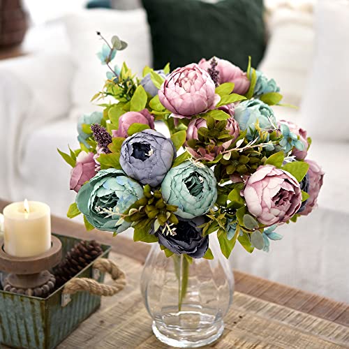 Image of FiveSeasonStuff Vintage Artificial Peonies Silk Peony Flowers and Hydrangeas for Wedding Bridal Home Decor - Beautiful Floral Centerpiece Arrangement Decoration with 2 Bouquets (Puce Purple)