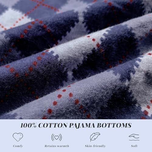 Vulcanodon Mens 100% Cotton Pajama Pants Fleece Plaid Bottoms with Pockets and Button Fly2