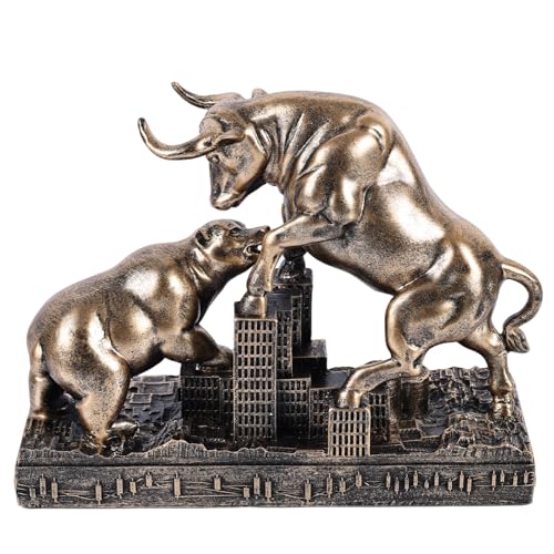 Estatua Vintage de Toro y Oso, Figura Decorativa de Mercado