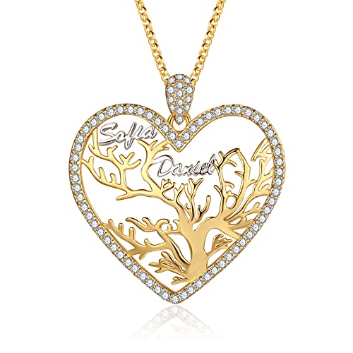 RolaOnly collier personnalisé arbre de vie en argent sterling 925 chaîne en or famille amitié énergie moments spéciaux cadeau significatif pour femme mère famille 2 name