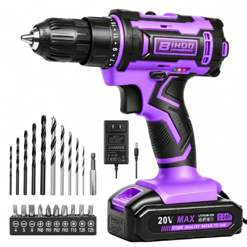 BIHOO 20V Cordless Drill with Battery and Charger
