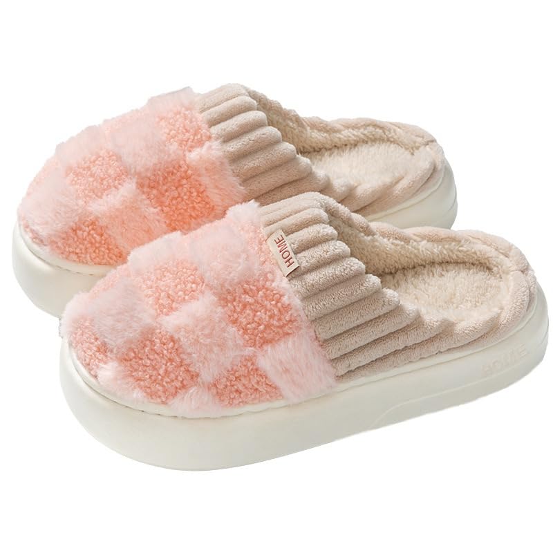 Women's Slippers Cute Plush Fleece Slip On Warm House Shoes with Anti-Slip Sole (6-7.5,Pink,Adult,Narrow,6,Women,7.5) - Main Image