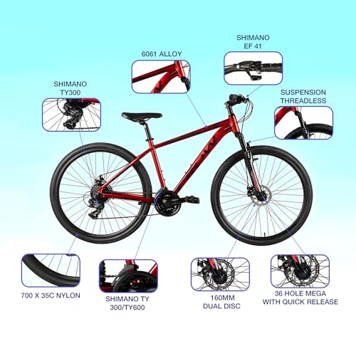 Image of CROW - Road Runner 21 Speed | Hybrid Cycles for Men | Cycle for Adults /Boys | Suspension & Disc Brake Hybrid Bike | Ideal for 15+ Years, Bicycle for Men Adult /Unisex