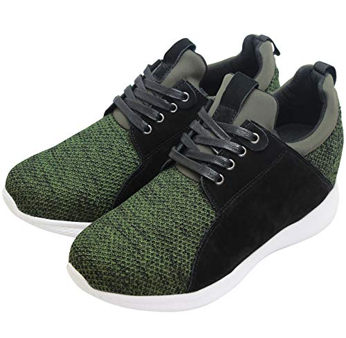 Image of CALTO Men's Invisible Height Increasing Elevator Shoes - Army Green Knitted Lace-up Super Lightweight Casual Trainer Sneakers - 3.2 Inches Taller - H71921 - Size 11 D(M) US