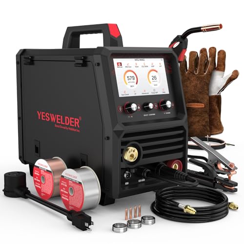 Image of YESWELDER Firstess SP200 MIG Welder, 110V /220V 200A 6-In-1 MIG /Pulsed MIG /Flux Core /Lift TIG /Stick /Spool Gun Compatible LCD Screen Welding Machine & Welding Gloves, E71T-GS, ER70S-6 2LB .030 MIG Wire