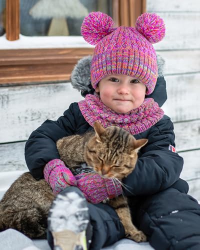 HONGTEYA 4 Pcs Kids Winter Hat Gloves Scarf Set, Thicken Warm Toddler Beanie Mittens Neck Warmer Set for Boys Girls 3-152