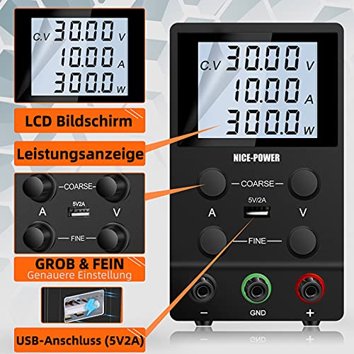 Labornetzgerät RUZIZAO 30V 10A regelbar mit LCD-Display
