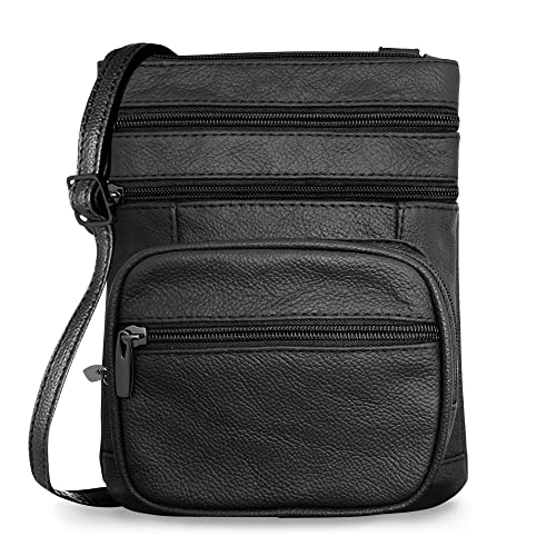 Ciana Unisex Genuine Leather Black Crossbody Bags for Women, Small Crossbody Bag, women's pouch Soft Shoulder Sling Handbag, ladies stylish & popular Lightweight Purse for Everyday Use