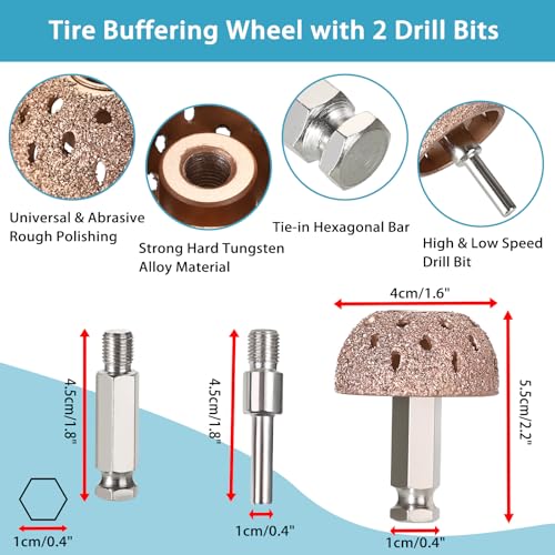Image of OwnMy 60+3PCS Tire Patch Repair Tools Kit, Tire Patch Kit for Car Bike Motorcycle Truck, Includes 60PCS Tire Patches (1.4 inch /1.6 inch /2.2 inch), Repair Buffer Wheel, Tire Patch Roller, Inner Liner Scraper
