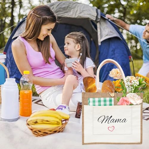Zequech Jute-Geschenktasche für Frauen, personalisierte quadratische Stricktasche, wiederverwendbare Haken für Handtaschen, Strand Urlaub Supermarkt für Frauen Geburtstagsgeschenke