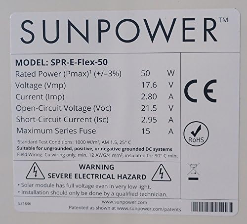 Close-up of the warning label on the back of the solar panel