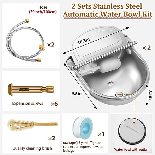 Tessco 2 Sets Automatic Animal Drinking Water Trough Bowl With Float Valve Water Feeder Waterer Kit Livestock For Dog Horse With Pipe Connector Countersunk Bolt thumb #2