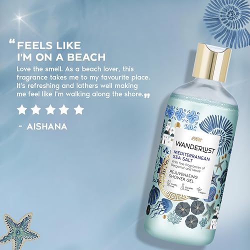 Image of Wanderlust Mediterranean Sea Salt Shower Gel, 300 ml| Nourishes & Rejuvenates | Gentle Cleanser| Refreshing bodywash | Enriched With hydrating Glycerine | Paraben-Free, Vegan | Suitable for All Skin Types
