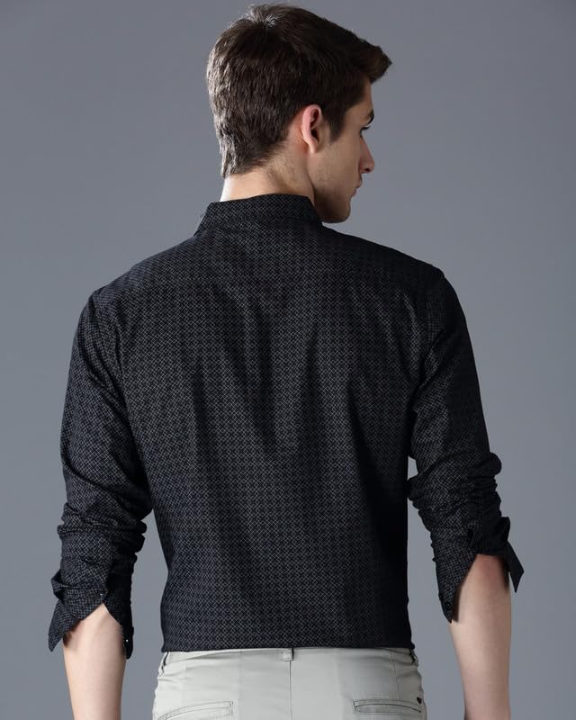 Image of British Club Men Geometric Print Slim Fit Shirt | Stylish Casual Shirt with Unique Patterns | Lightweight Shirt for Office and Outings | Tailored Slim Shirt for Work |