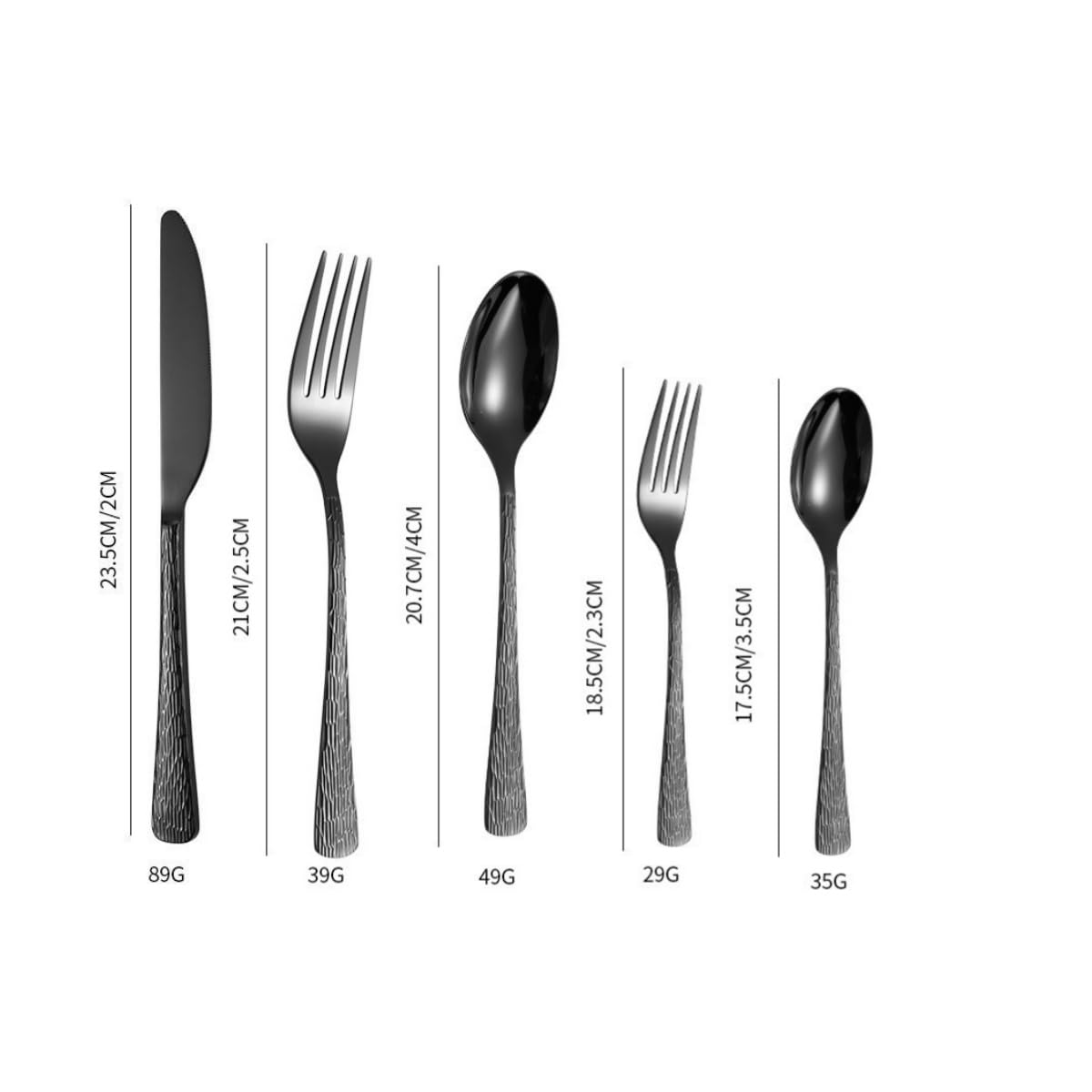 Posate Acciaio Inossidabile 410 Con Venature A Legno Nero 4 Set | Coltelli forchette e cucchiai riutilizzabili e rinforzati per uso domestico