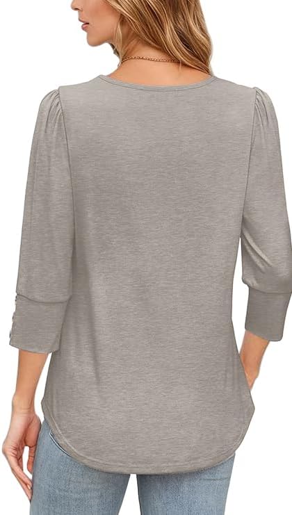 Womens 3/4 Sleeve Tops Dressy Casual Shirt with Buttons Spring Fashion Business Work Tshirts Beach Vacation Outfits - Image 5