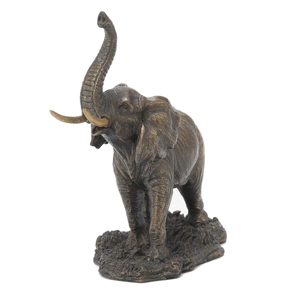 Veronese Design - Figura decorativa de elefante con tronco elevado, acabado en bronce antiguo de polirresina, diseño de elefante de la buena fortuna