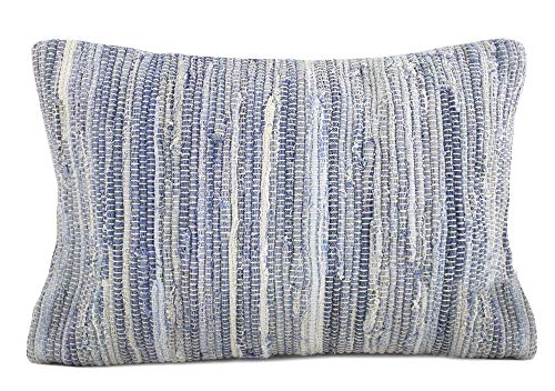 Fennco Styles Gênes Collection Bohemian Chindi 100% Pure Cotton 16 X 23 Inch Lumbar Throw Pillow Cover – Denim Woven Cushion For Couch, Bedroom And Living Room Décor #TOP9