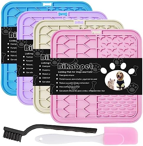 Bakabpet Lick Mat for Dogs and Cats，Cat Licking Pad with Suction Cups for Dog Anxiety Relief，Dog Peanut Butter Lick Pads for Perfect for Bathing Grooming,Slow Feeders for Dogs and Cats,4PC