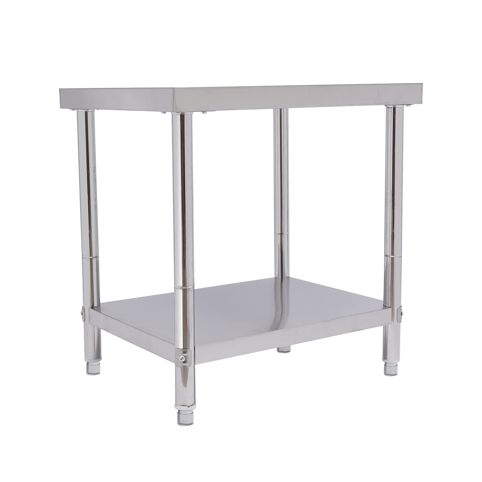 Mesa de acero inoxidable de 2 capas, mesa de trabajo con estante inferior, para restaurante, casa, hotel, 76 x 60 x 80 cm