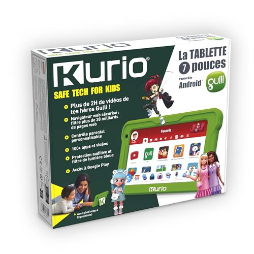 Kurio - La Tablette 7 Pouces Gulli 32Go pour Enfants - Android 13 - Contrôle Parental Personnalisable & navigateur sécurisé - Vidéos héros Gulli + 100 apps & Jeux...